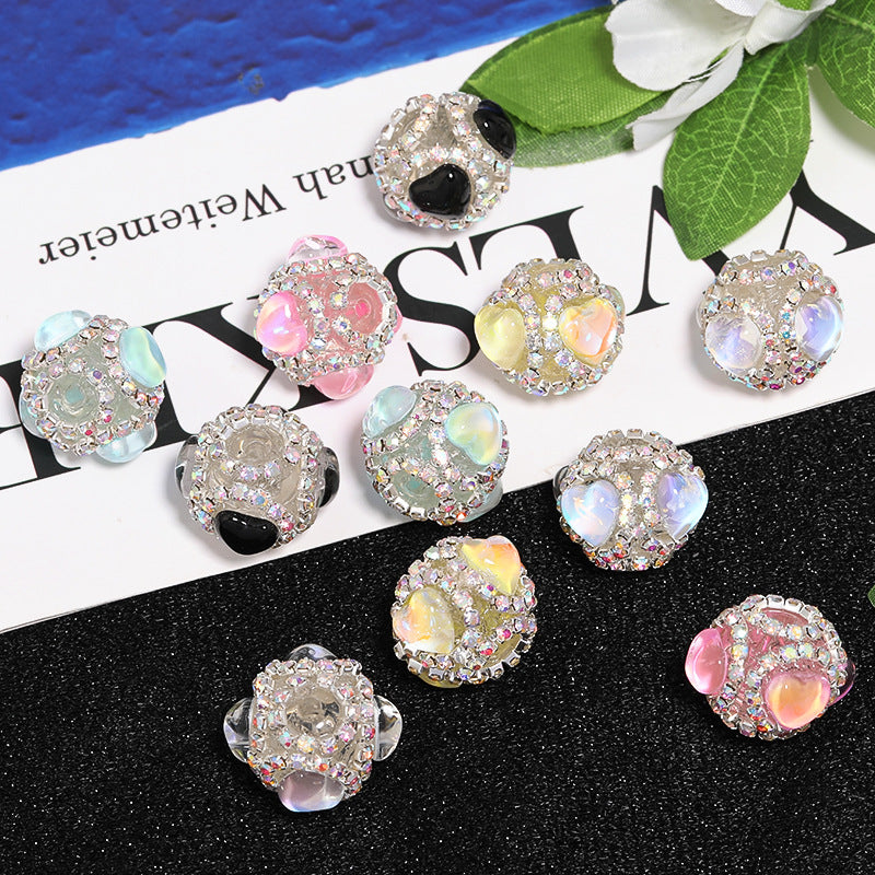 Wholesale 20pcs Rhinestones Western Princess Mermaid Love Chain Diamond Ball Beads Loose Beads DIY