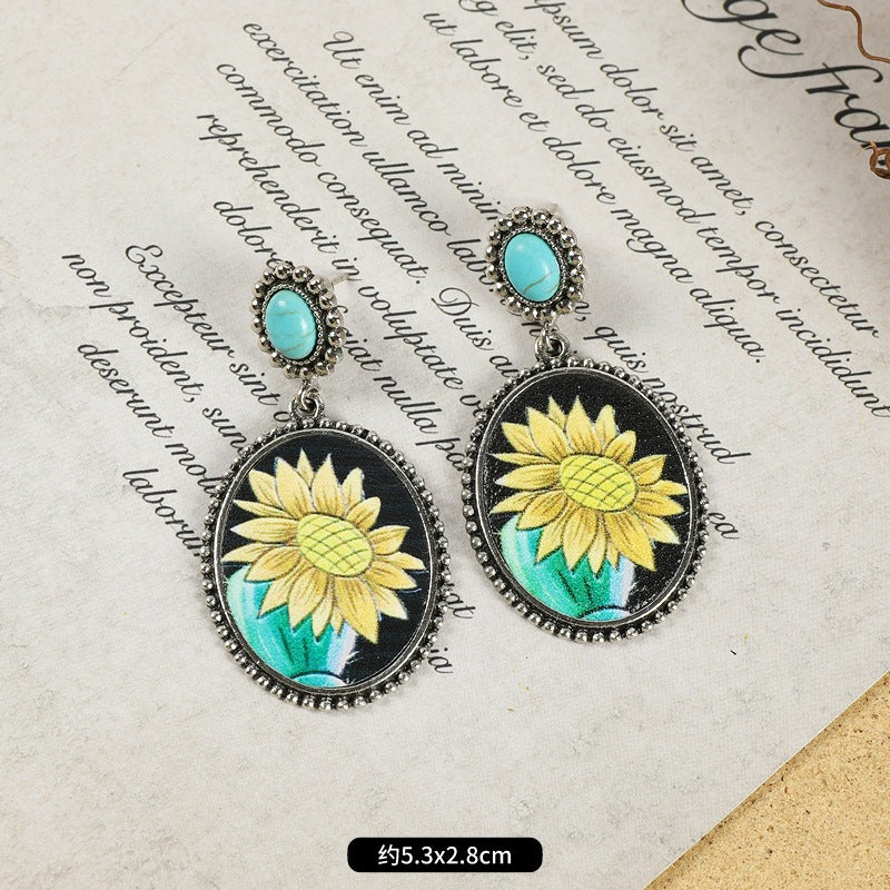 Wholesale Alloy Electroplated Retro Tassel Earrings For Women Ethnic Contrast Color Long Earrings Vacation Style Fashion Accessory