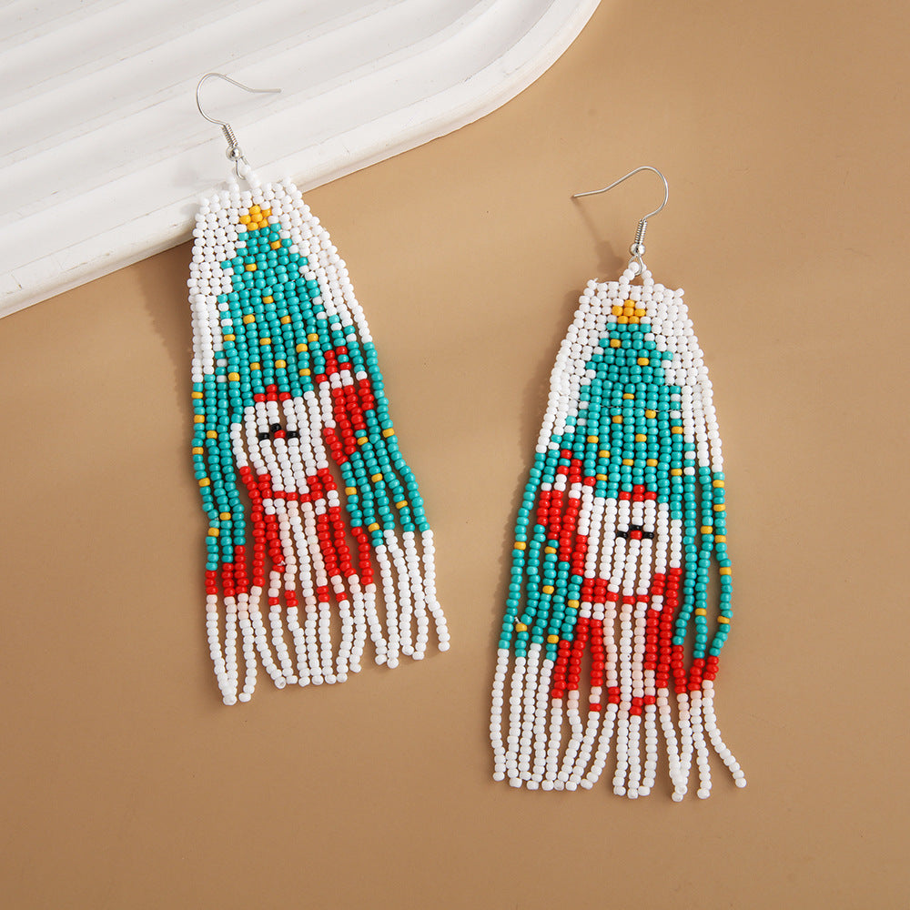 Wholesale Christmas Rice Beads Tassels Bohemian Style Handwoven Earrings
