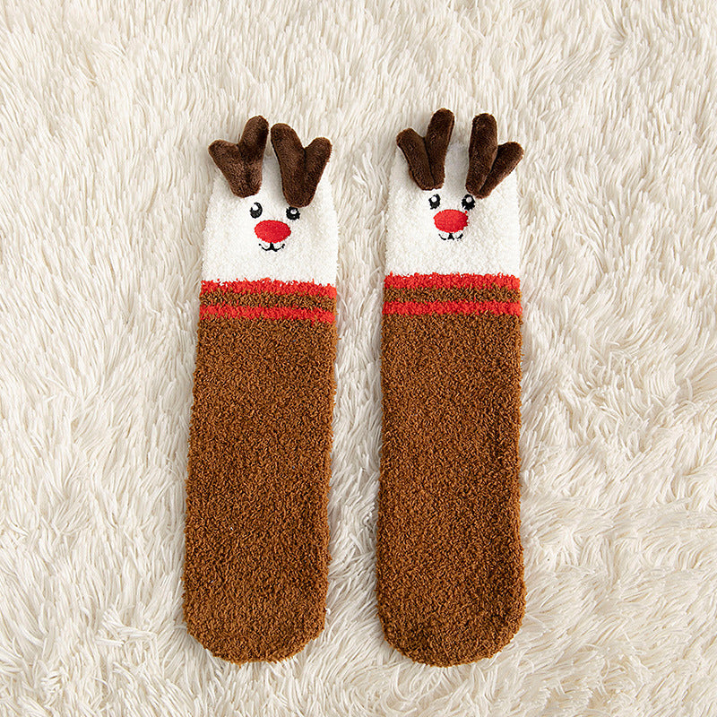 Wholesale Christmas Winter Hair-free Cute Elk Santa Coral Fleece Socks