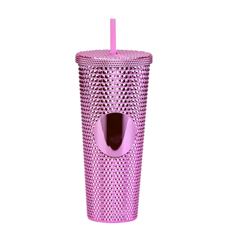 Wholesale Double-layer Plastic 710ml Durian Prick Hand Luminous Color Changing Rainbow Gradient Straw Cup