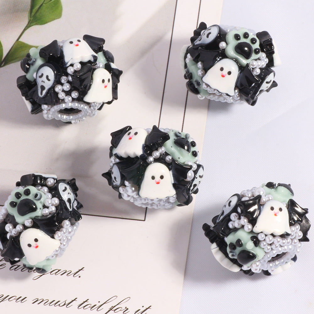 Wholesale 5PCS/Pack Halloween Skull Devil Cartoon Straight Hole Loose Beads DIY Mobile Phone Chain Key Chain Bag Chain Jewelry Accessories