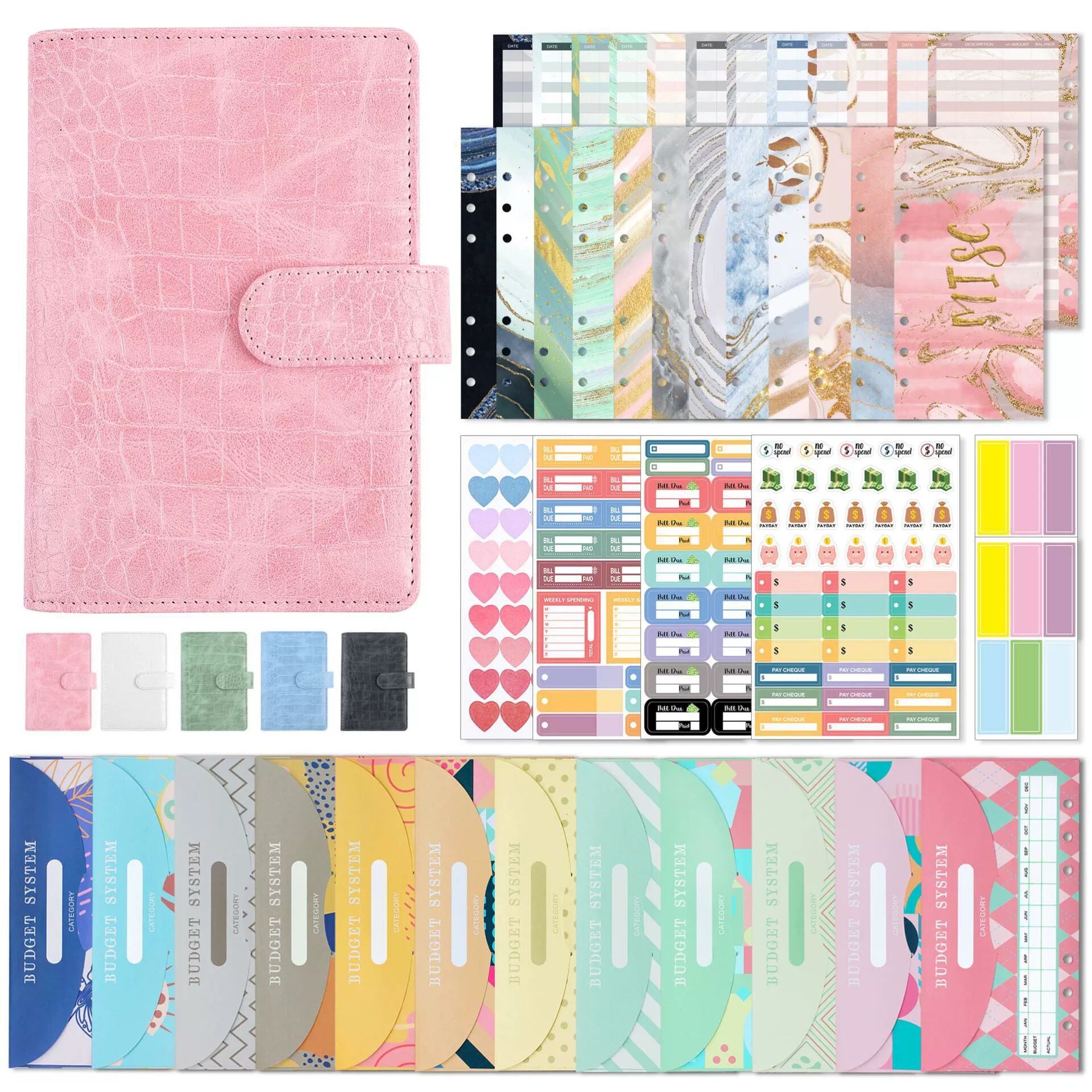 Wholesale Crocodile Pattern PU Leather Cash Envelope Budget A6 Loose Leaf Notebook