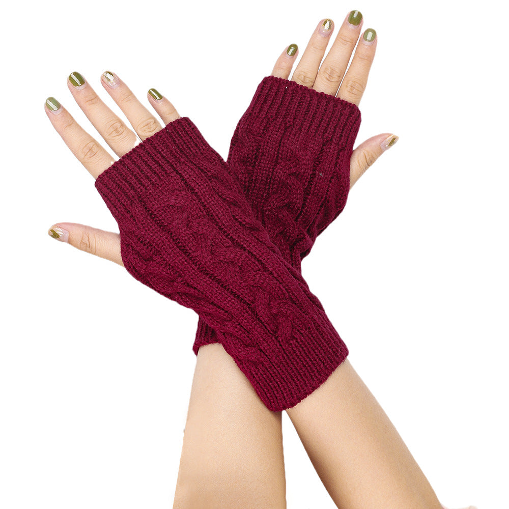 Wholesale Twisted 8-shaped Wool Half-finger Short Wrist Guard Fingerless Warm Acrylic Arm Gloves
