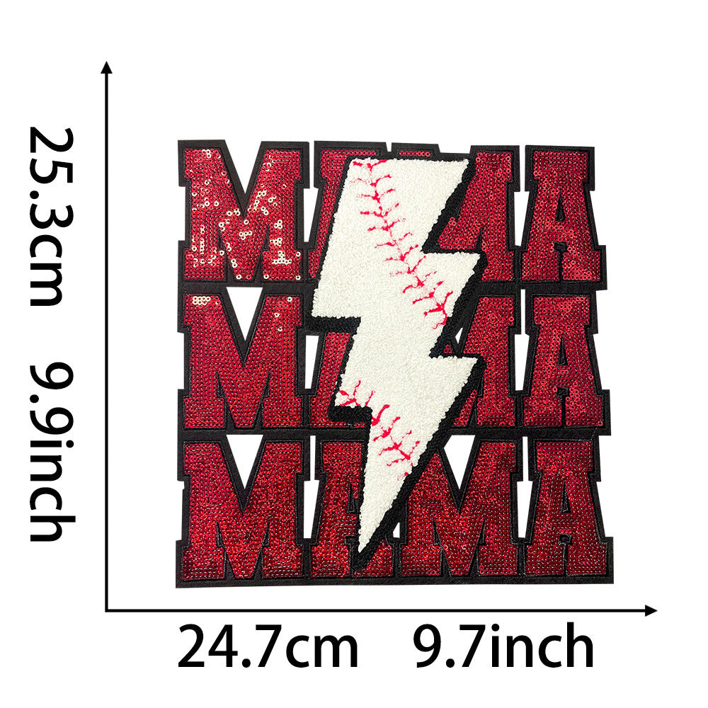 Wholesale Baseball Mama Sparkling Sequin Embroidered Patch Red Glue Backing Stylish Coat Decoration Fashion Sew On Accessory