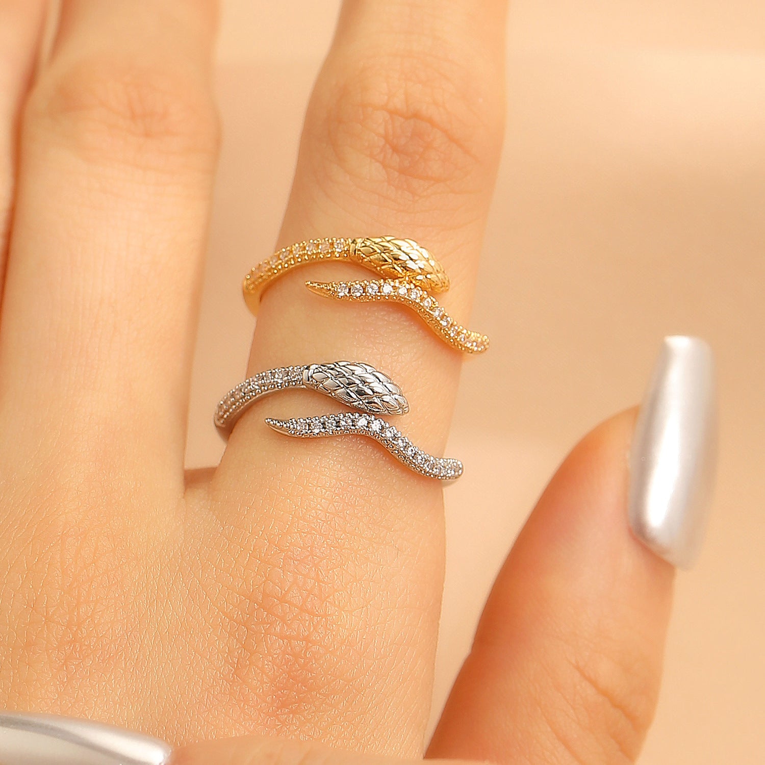 Wholesale zircon snake-shaped opening ring snake finger ring