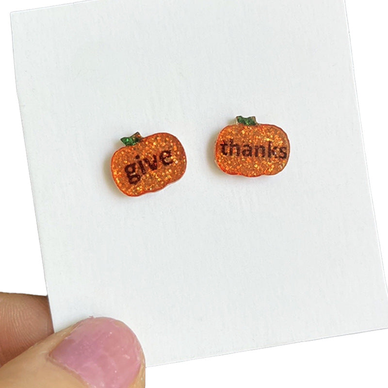 Wholesale Thanksgiving turkey pumpkin text autumn sparkling earrings