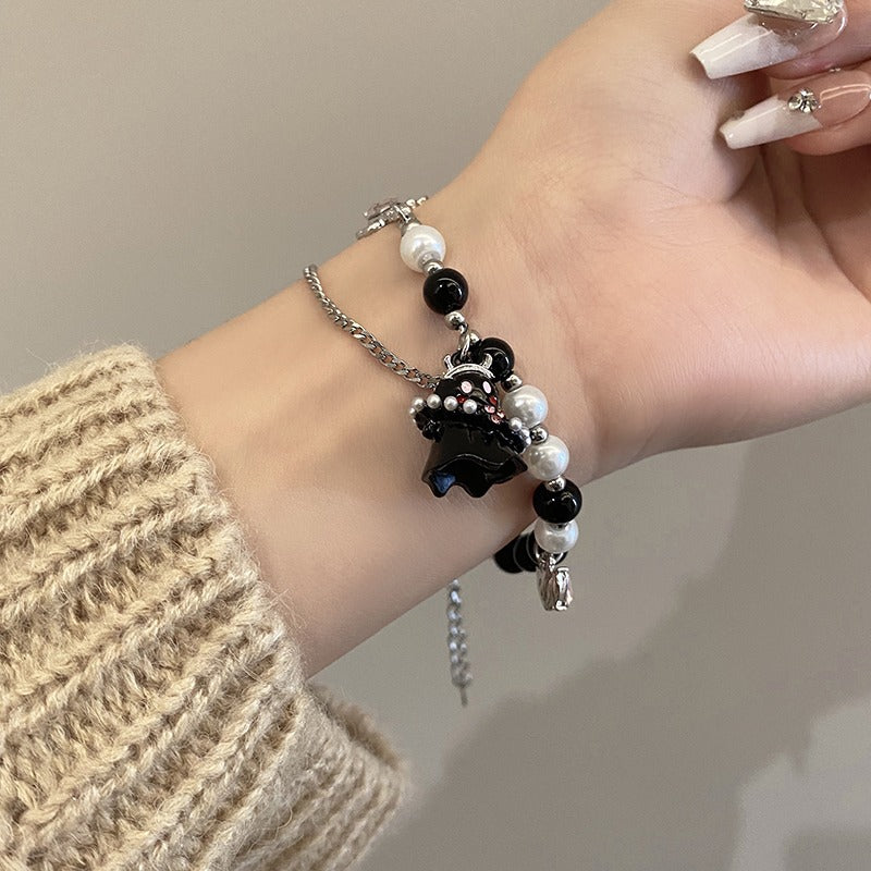 Wholesale Black and White Small Ghost Beaded Titanium Steel Bracelet
