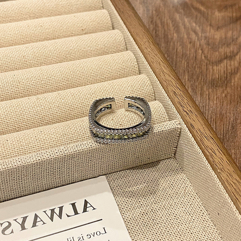 Wholesale Vintage Olive Green Zircon Personalized Open End Ring