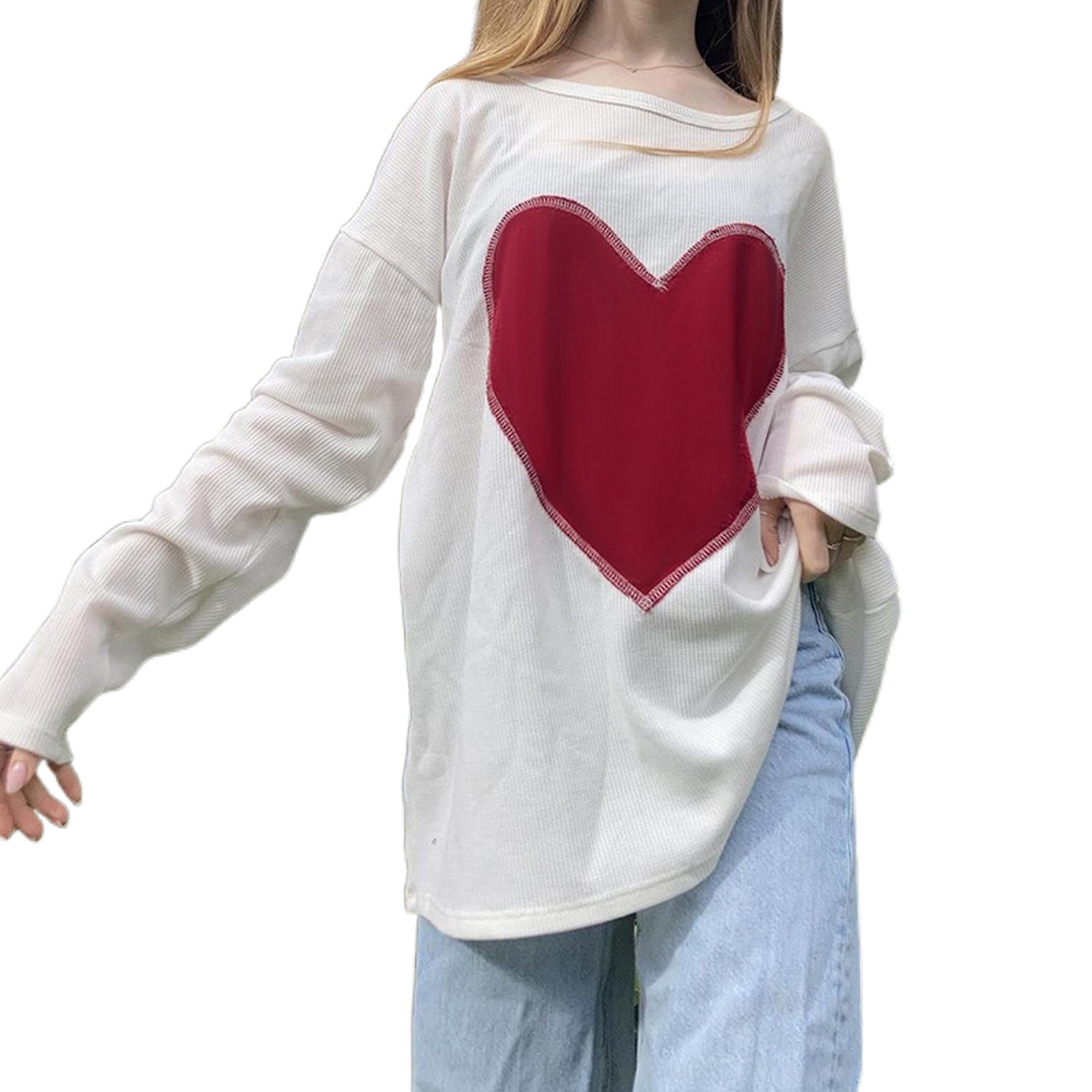 Wholesale Women's Long Sleeve Round Neck T-shirt Valentine's Day Loose Casual Pullover Top Spring and Autumn
