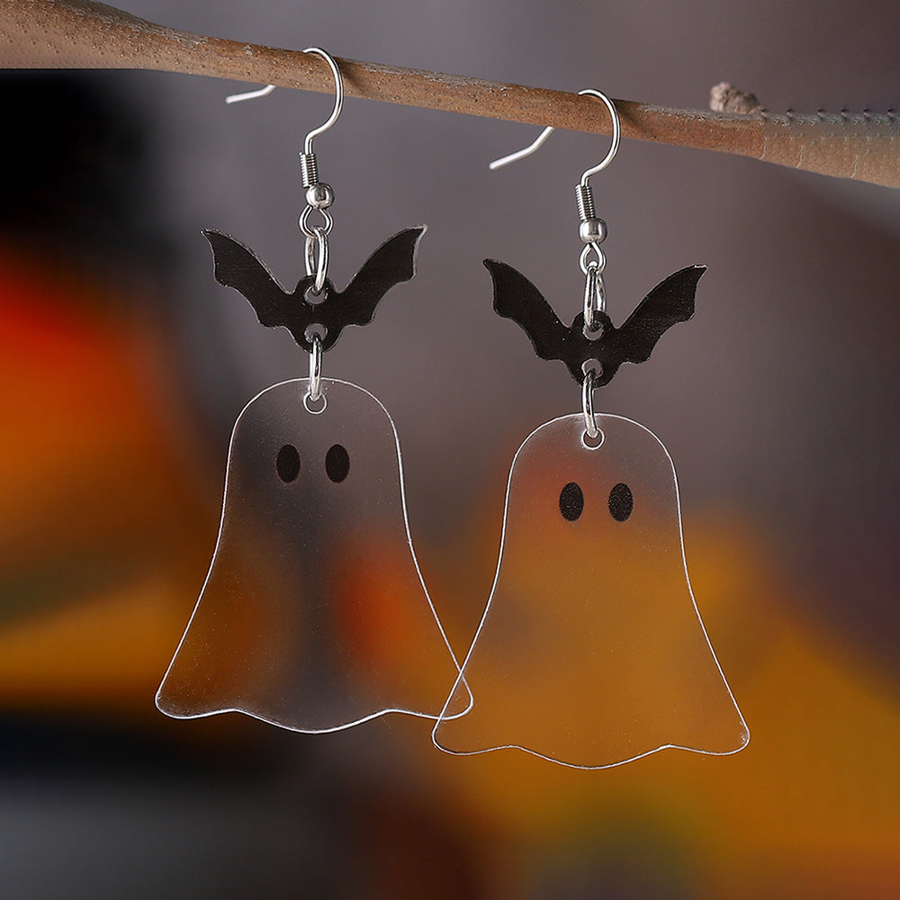 Wholesale  Halloween Bat Ghost Splicing Pendant Earrings Acrylic Double-Sided Earrings Halloween Earrings