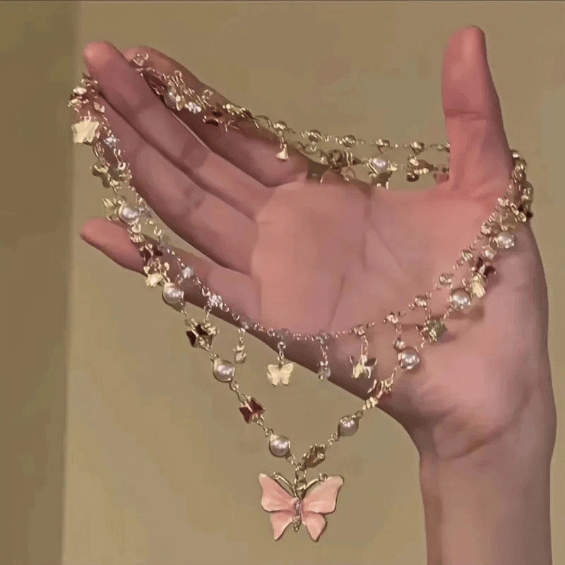 Wholesale Planet Love Butterfly Knot Diamond Pearl Bead Necklace