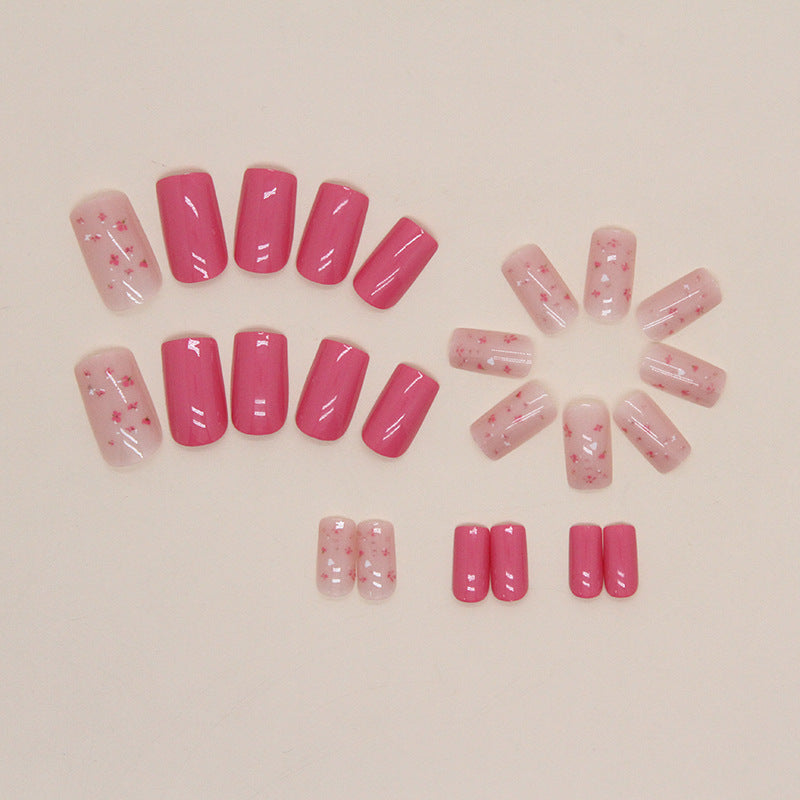 Wholesale Flower Medium Length European Square Bright Pink Nail Stickers