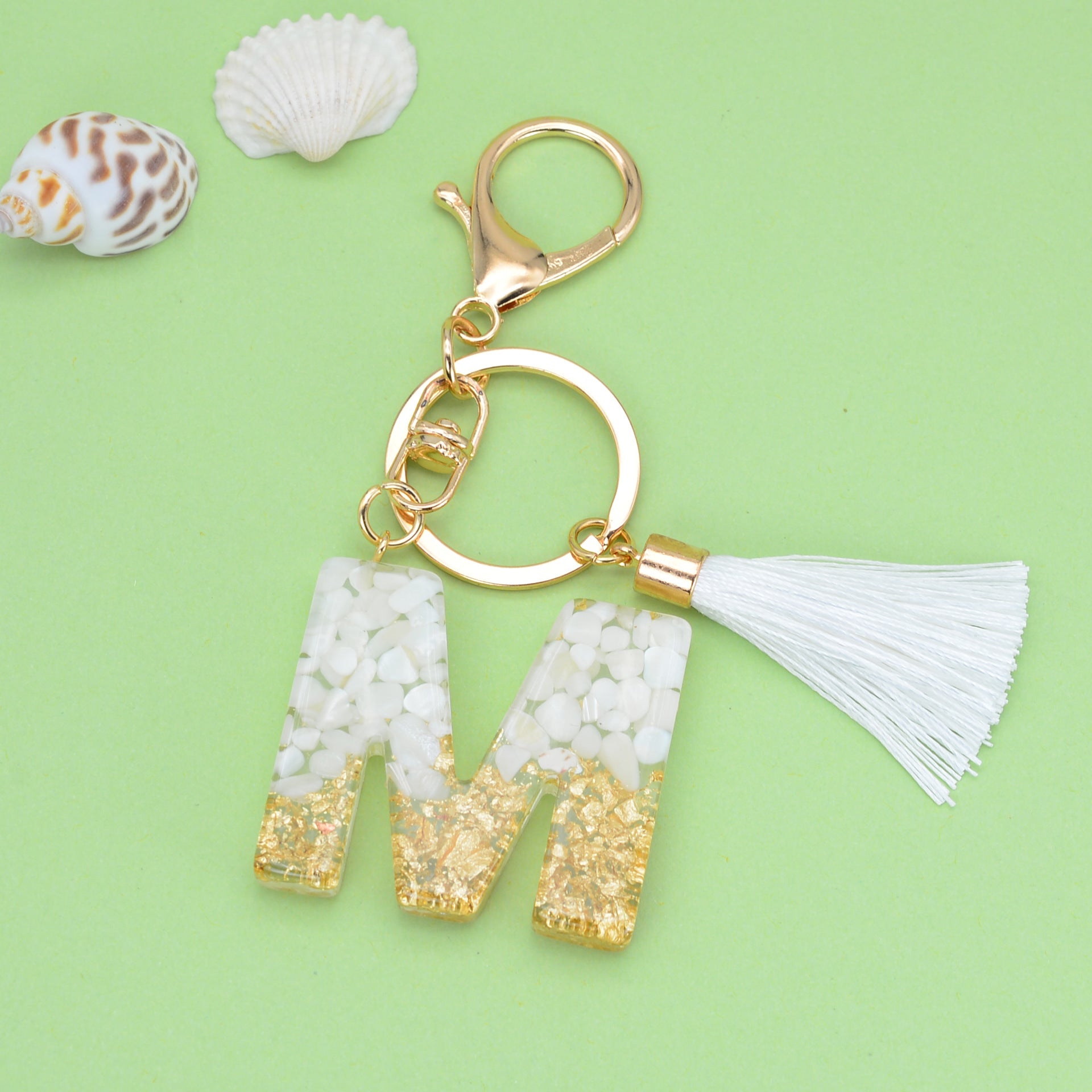Wholesale White Tassel 26 Letter Crystal Resin Keychain