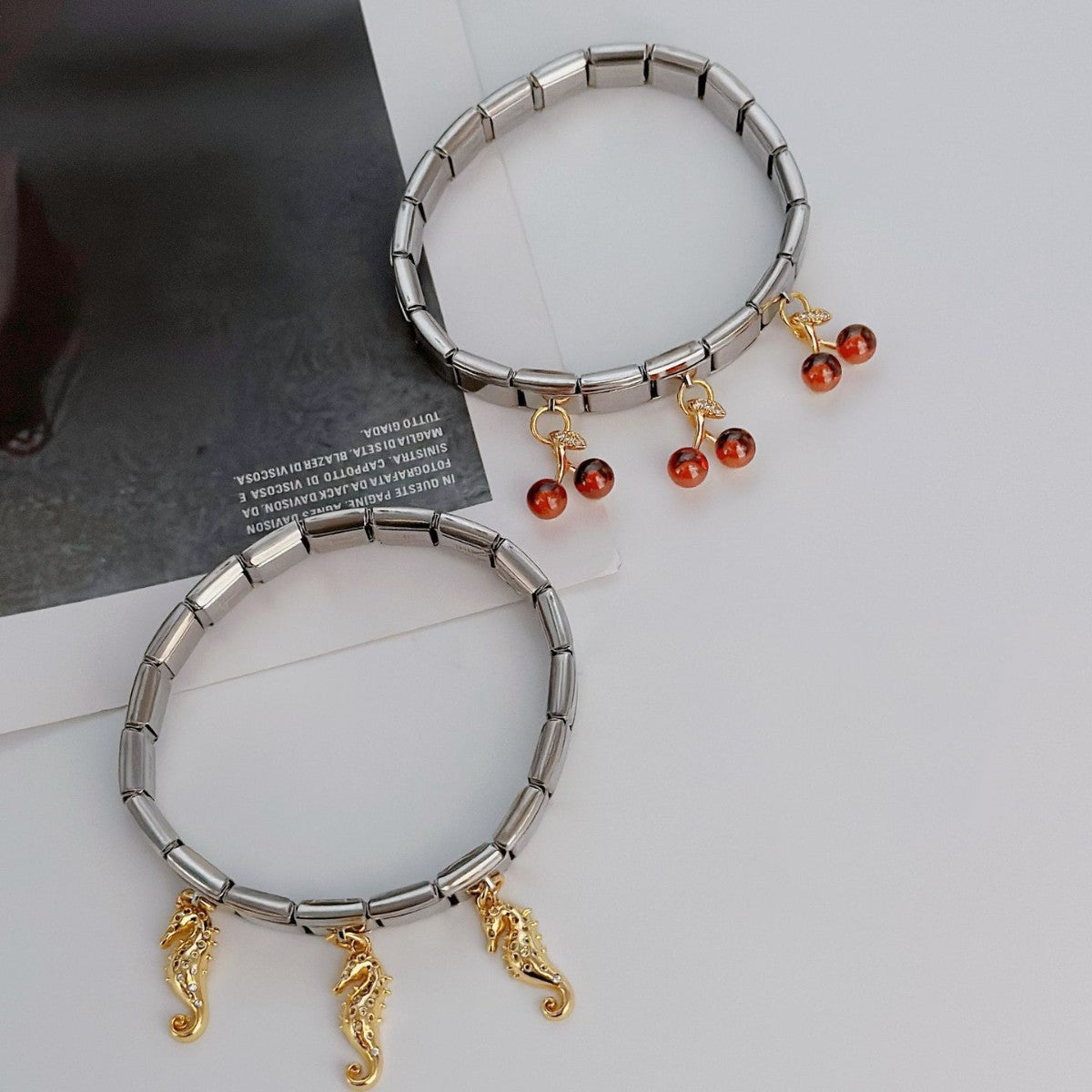 Wholesale Cherry Seahorse Stainless Steel Bracelet