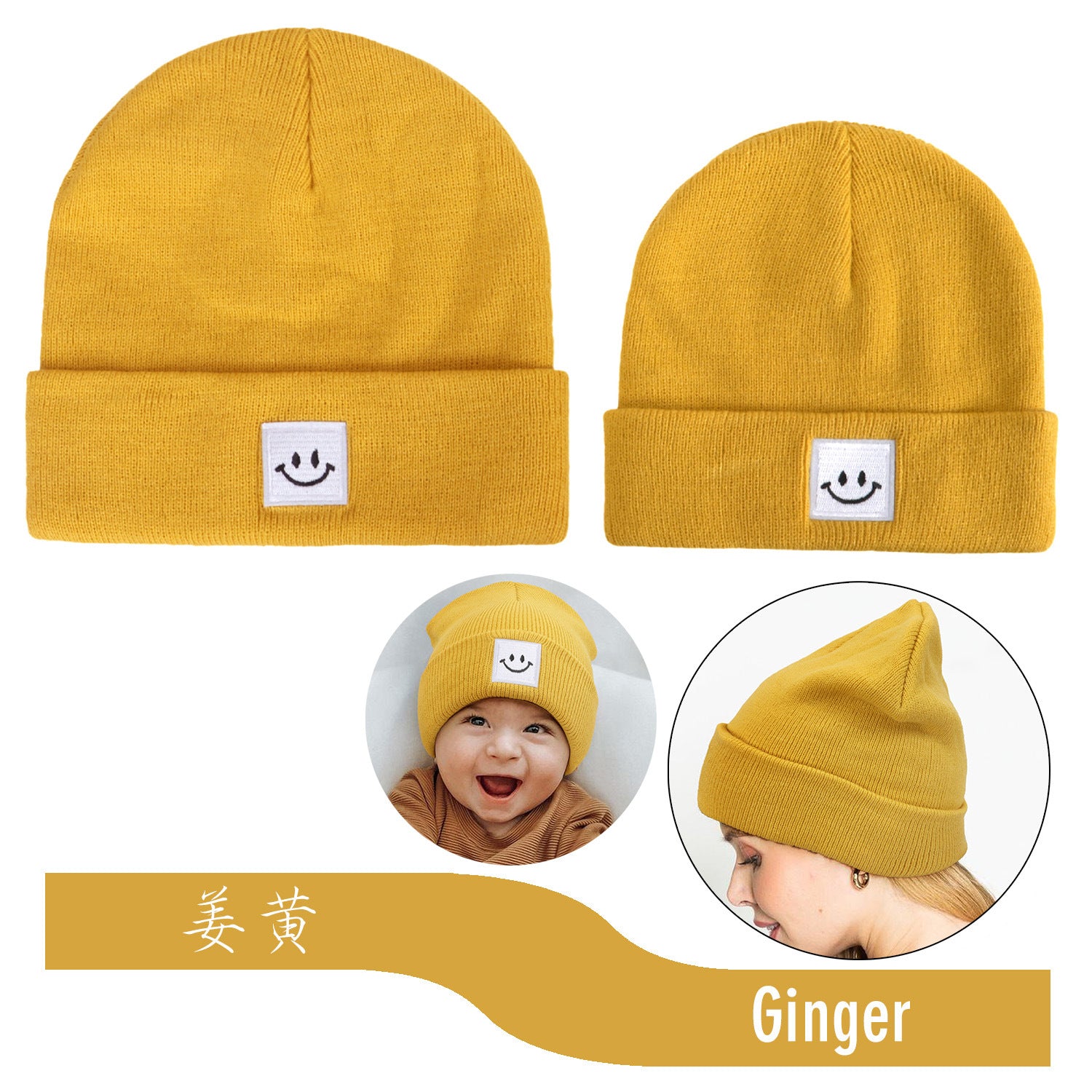 Wholesale Smiley Face Logo Outdoor Leisure All-match Warm Wool Children's Ladies Suit Beanie