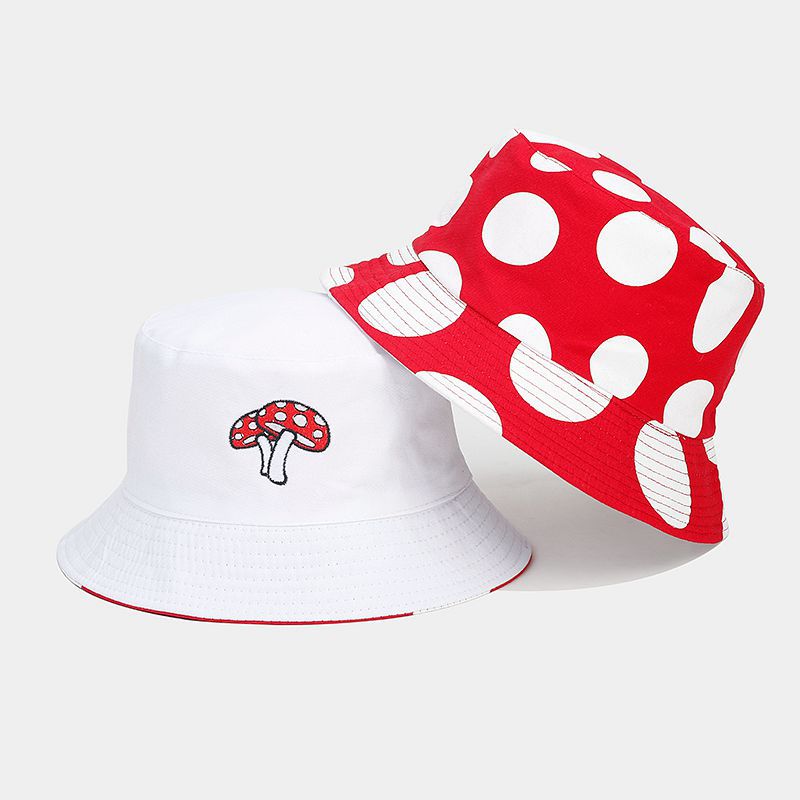 Wholesale Red and White Mushroom Pattern Double-Sided Bucket Hat