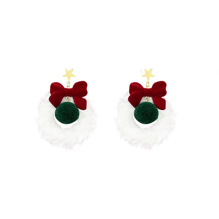 Wholesale Christmas Round Bow Garland Fur Ball Earrings