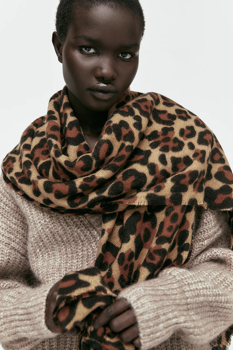 Wholesale Leopard Print Imitation Cashmere Thickened Warm Scarves