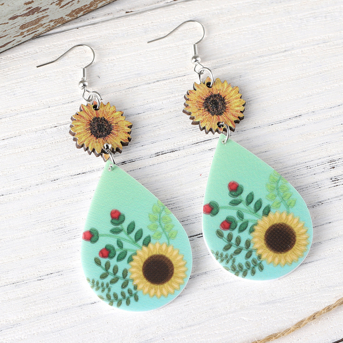 Wholesale Western style sunflower double-sided water drop acrylic earrings