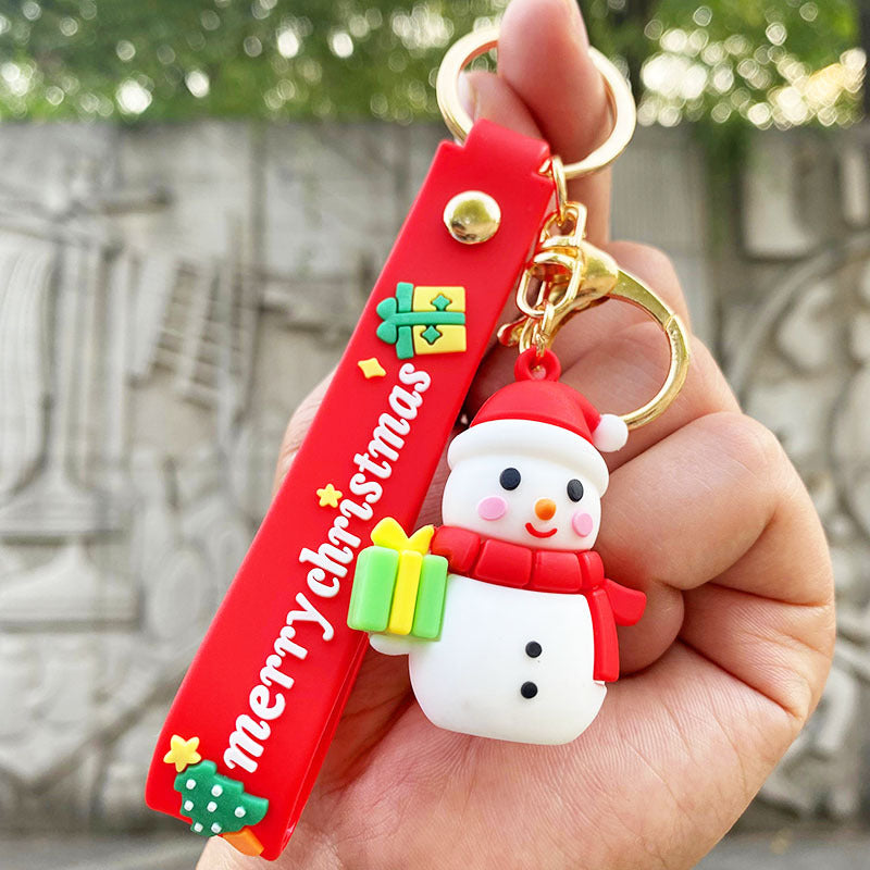 Manejo de nieve de goma suave al por mayor Christmas Santa Claus Keychain