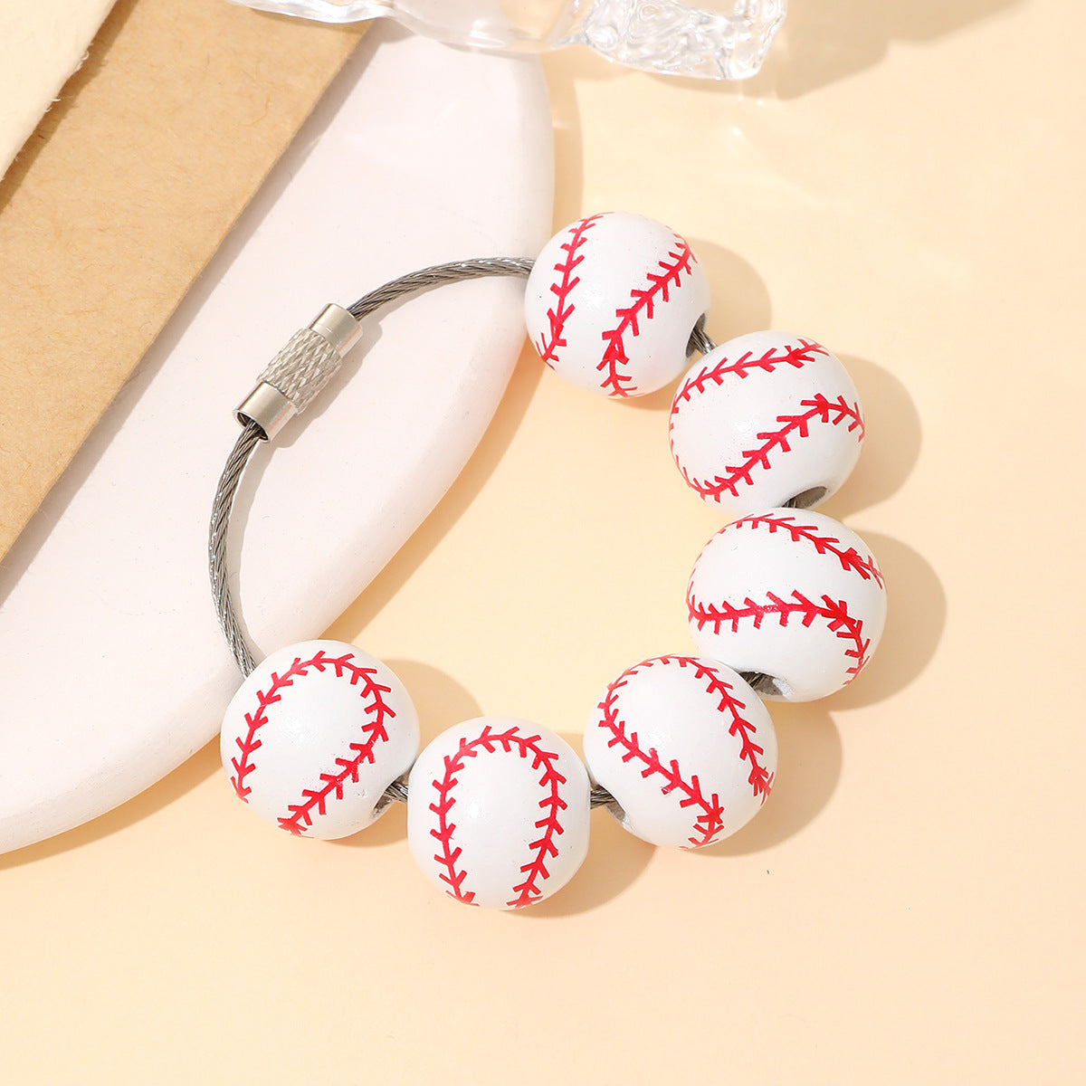 Wholesale American Independence Day Ball Series Wooden Beaded Keychain Decoration