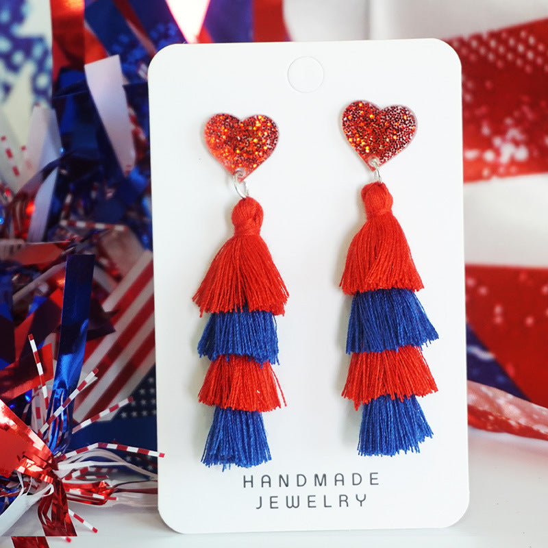 Wholesale Independence Day Festive Atmosphere Tassel Love Sports Cheerleading Earrings