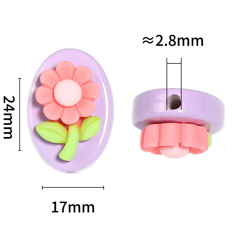 Wholesale Cute Resin Floret Oval Cartoon Flower Brand Straight Hole DIY Beads