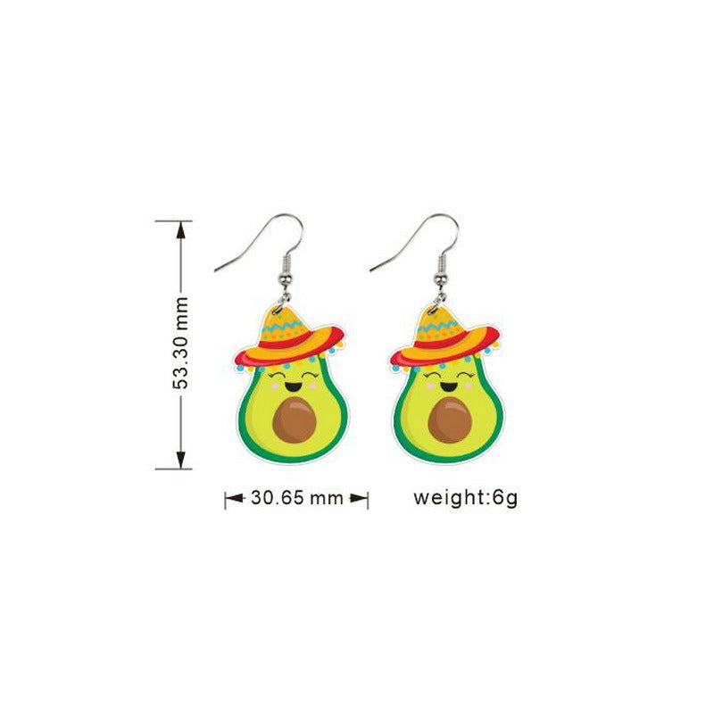 Wholesale Carnival Chili Rainbow Horse Wine Hat Avocado Acrylic Earrings