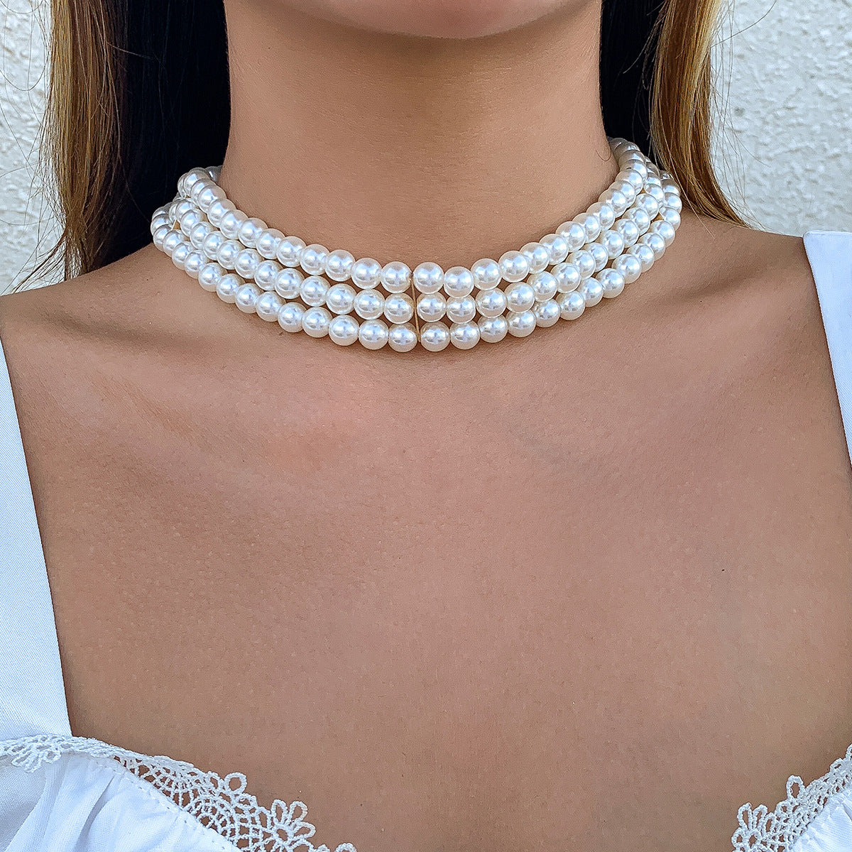 Wholesale of Multi-layer Rice Shaped Pearl Necklaces
