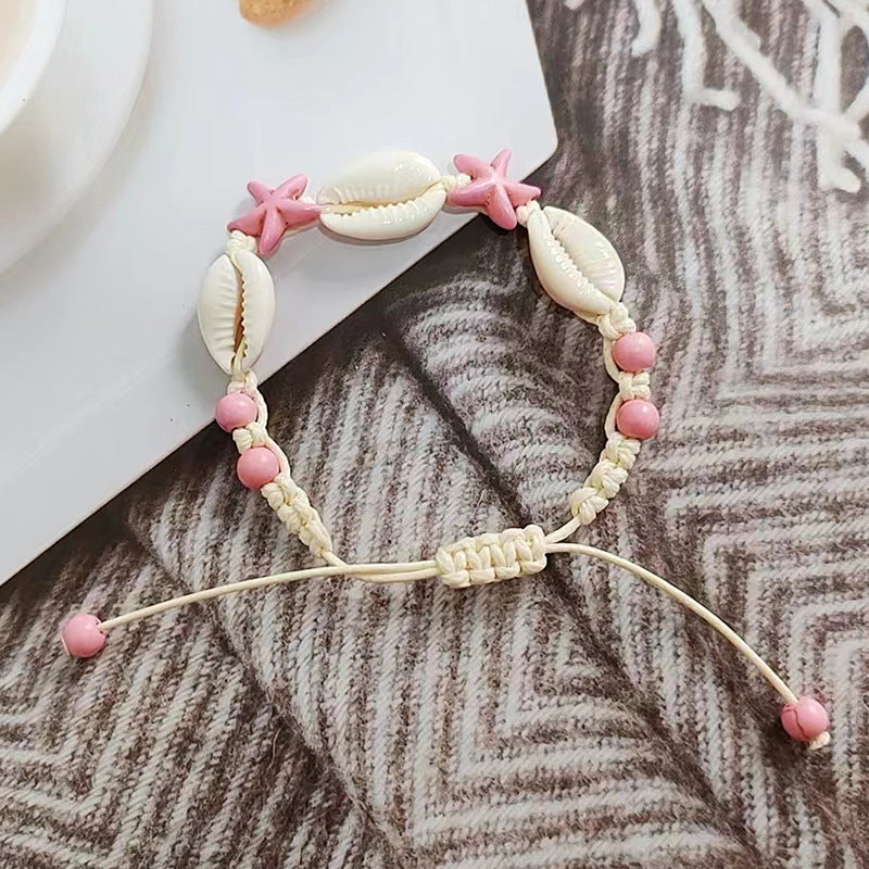 Wholesale Ocean Style Blue Turquoise Natural Shell Handmade Braided Bracelet