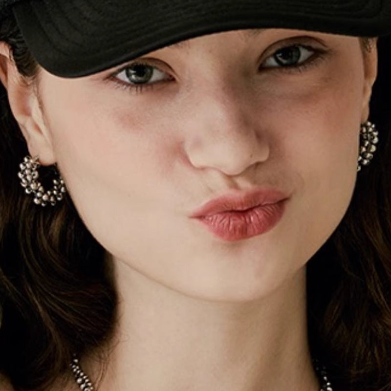 Wholesale Bead Circle Pearl Handmade Niche High-end Earrings