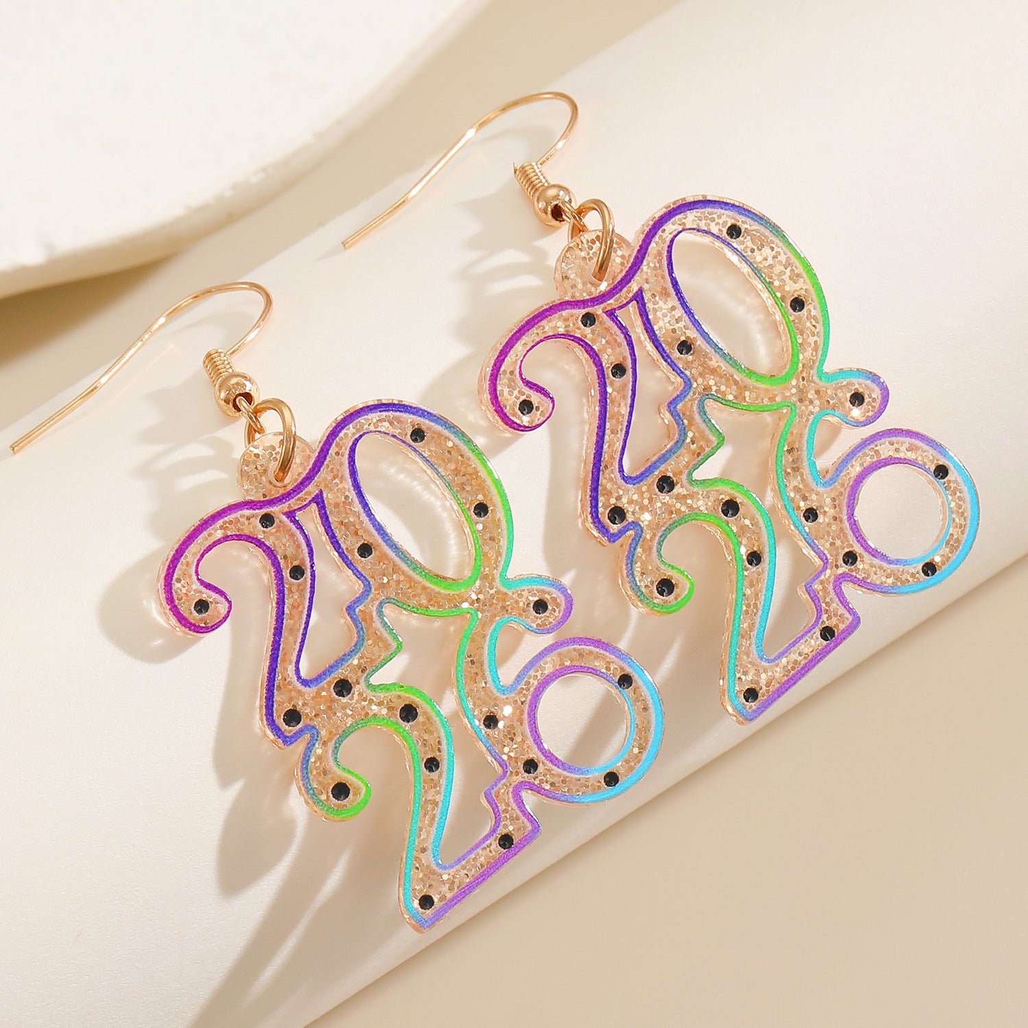 Wholesale 2026 Digital Glitter Hollow Acrylic Earrings
