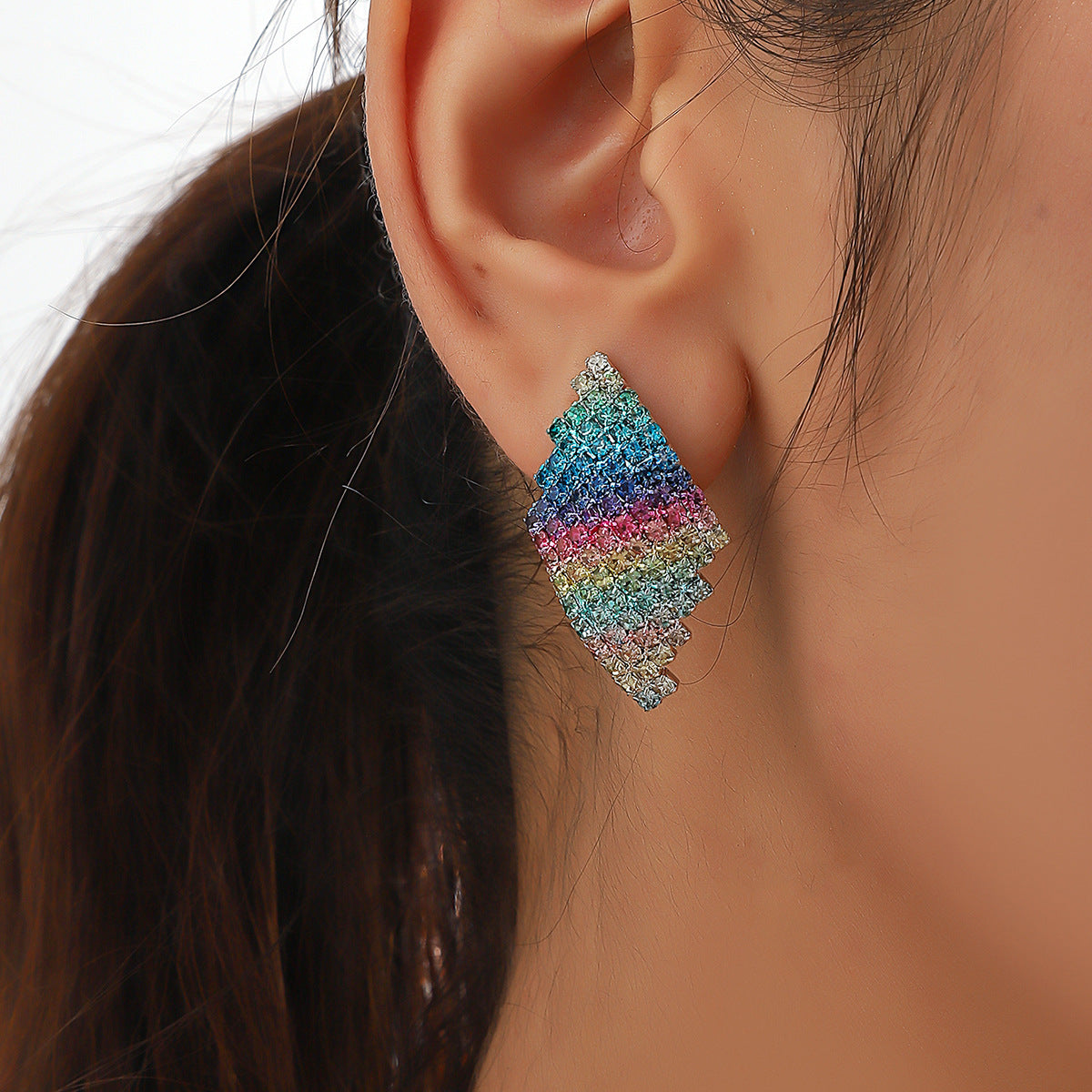 Wholesale Rainbow Colored with Diamonds Blingbling Alloy Earrings