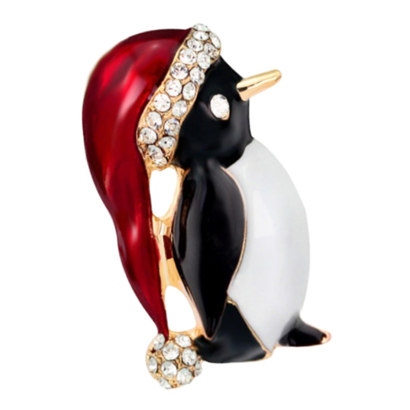 Wholesale Decorative Diamond Penguin Brooch Red Hat Christmas Snowflake Bell Jewelry Accessory