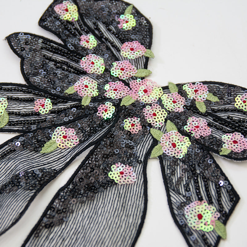 Wholesale Large Sparkling Sequin Bow Applique Patch With Mesh For DIY Clothing Craft
