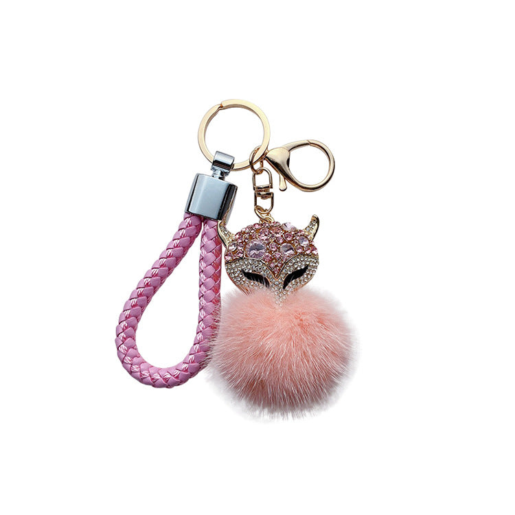 Wholesale Mink Fur with Diamonds Crystal Fox Head Keychains