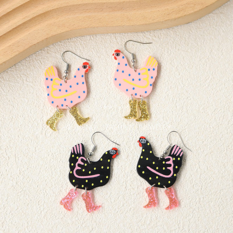 Wholesale Funny high heels  rooster polka dots acrylic earrings