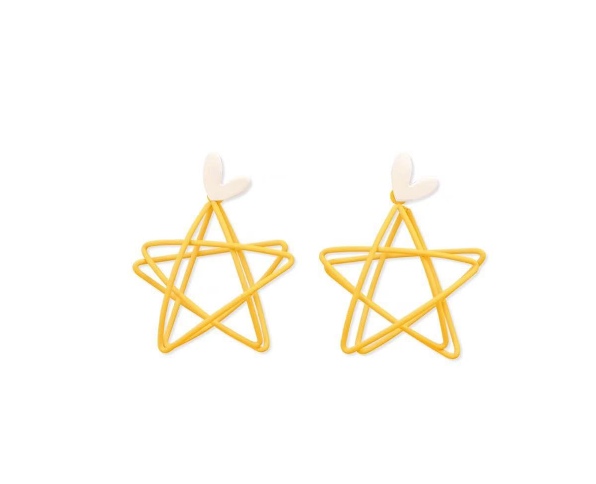 Wholesale Blue hollow five-pointed star silver needle earrings
