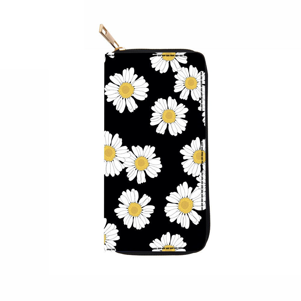 Wholesale Sunflower Long PU Zipper Printed Wallet