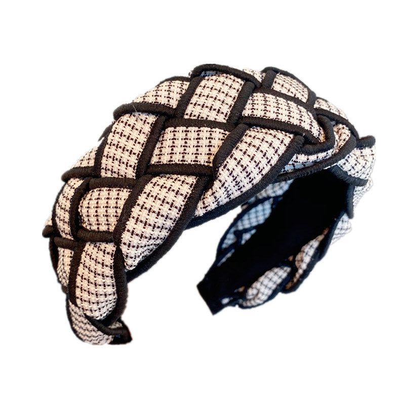 Wholesale Autumn and Winter High Skull Wide Edge Braided Houndstooth Headband