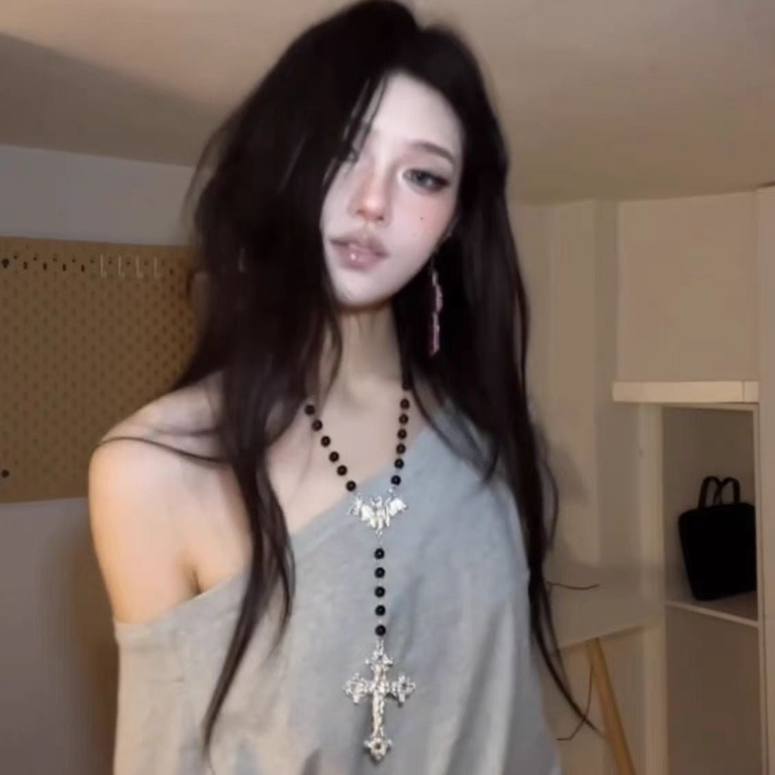 Wholesale Vintage Dark Cross Bead Necklace