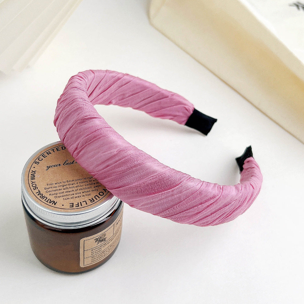 Wholesale Fabric Art Solid Color Pleated Wide Edge Headband