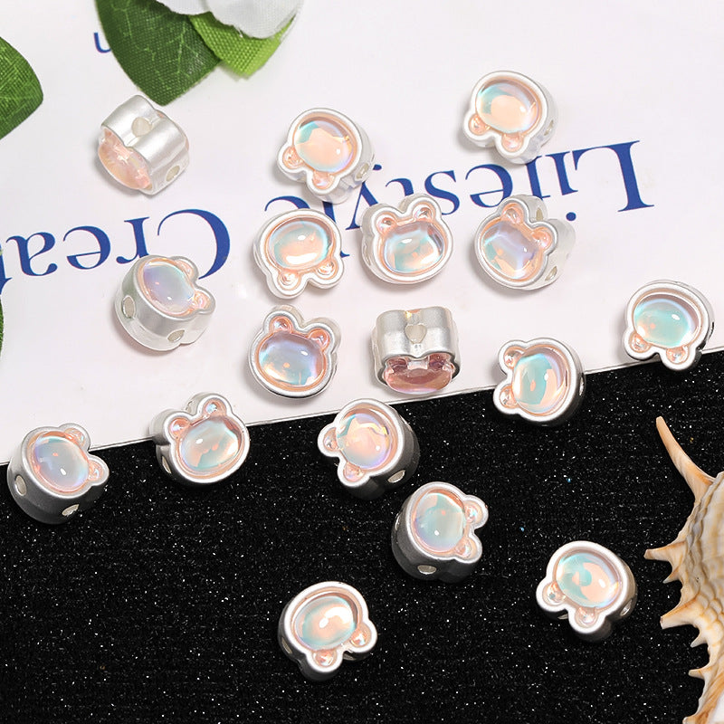 Wholesale 50pcs Alloy Four-hole Spacer Beads Mermaid Aurora Diamond Love Rabbit Four-way Beads DIY