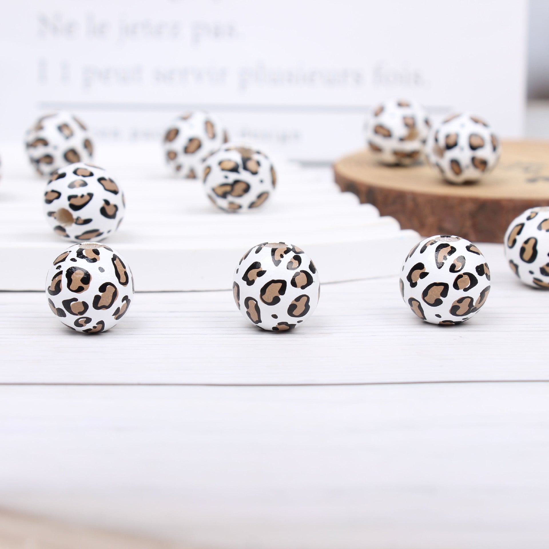 Wholesale 20pcs 16mm Leopard Pattern Wooden Bead Set