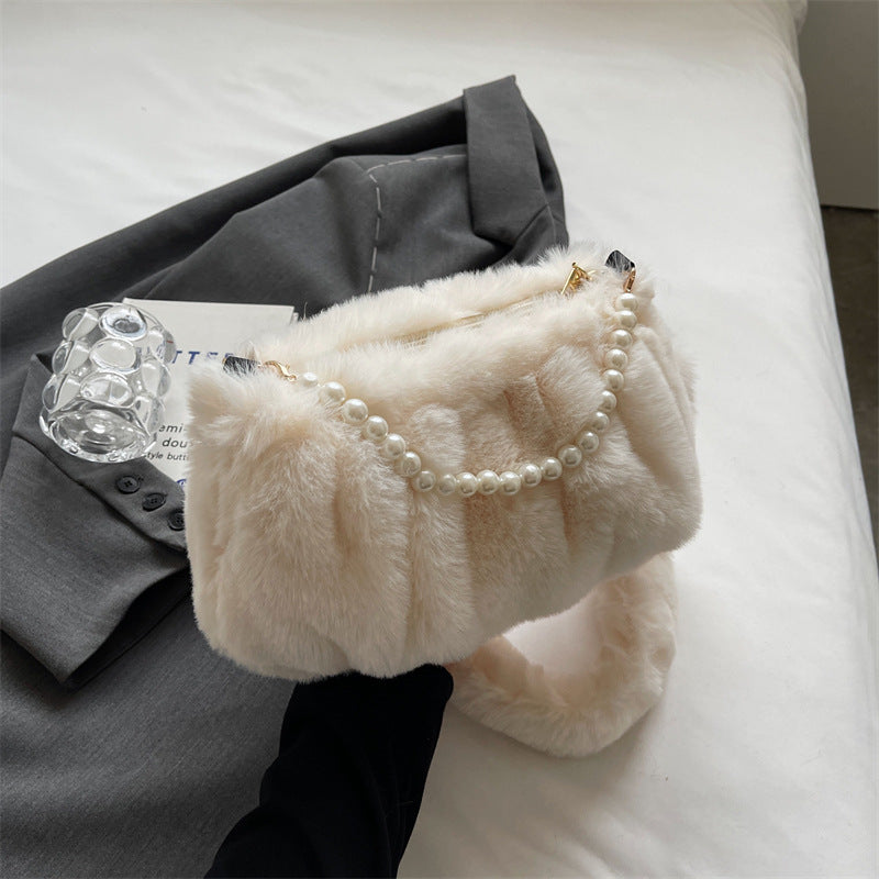 Wholesale Autumn and Winter Plush Bag Pearl Chain Shoulder Bag