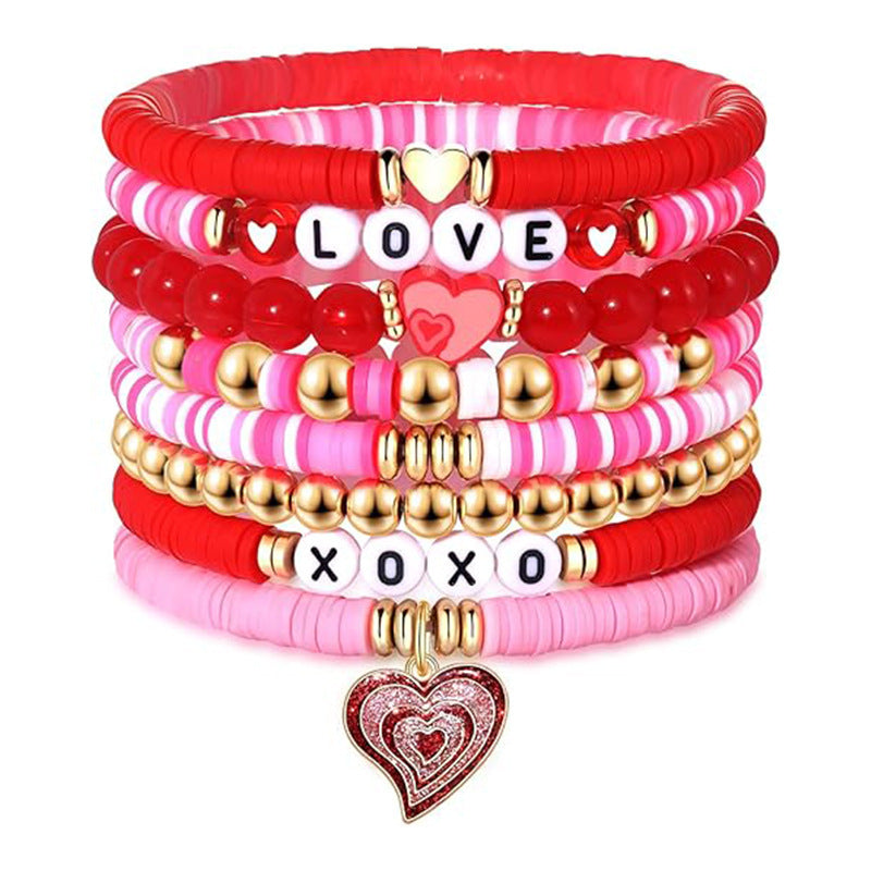 Wholesale Multi-layer Stacked Valentine's Day Bracelet suit Personalized Colorful Soft Ceramic Stummy Rope Carnival Bracelet