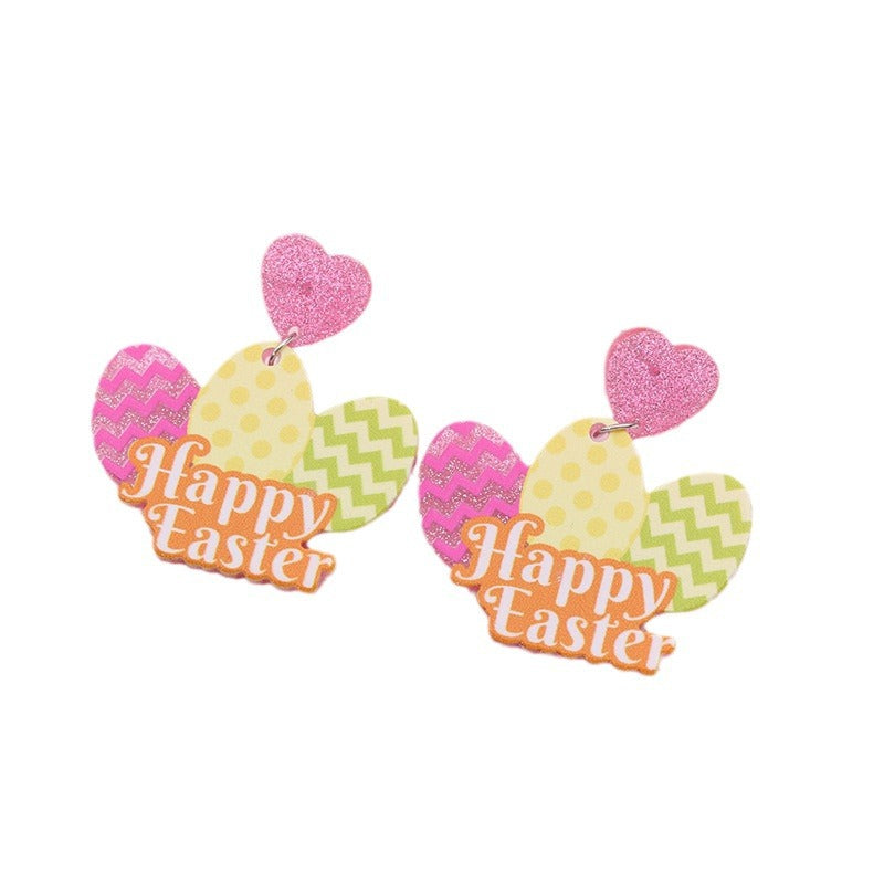 Wholesale Easter rabbit colored printed Easter egg acrylic earrings