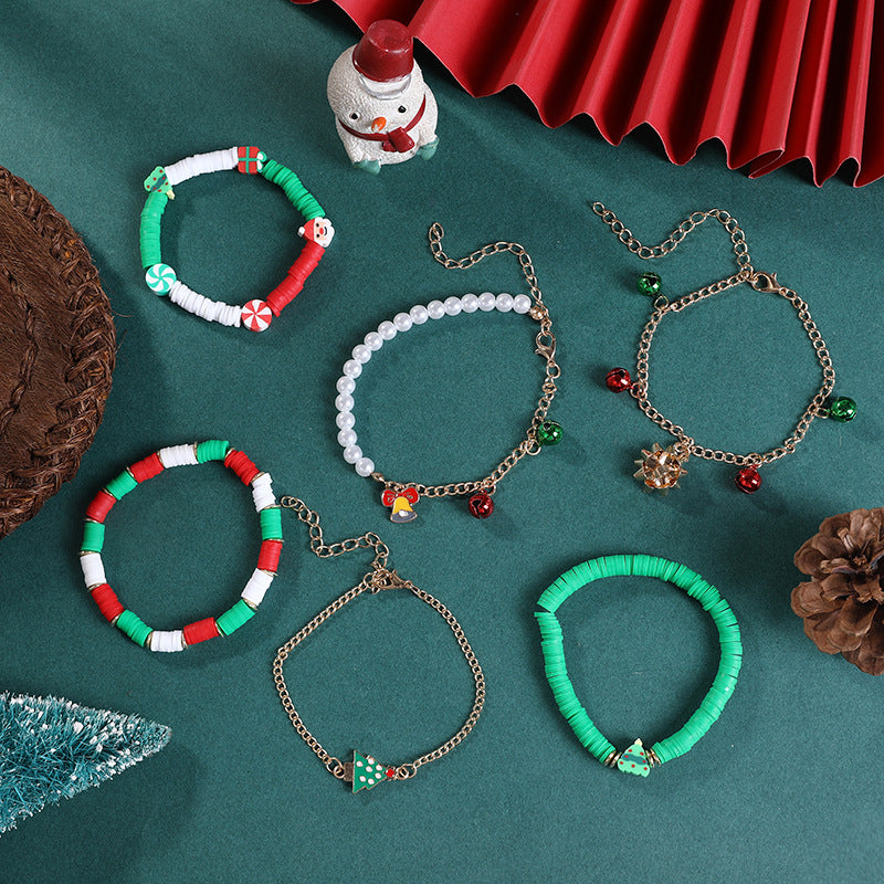 Wholesale Alloy Christmas Beaded Bracelet Set With  Bell Women S Fashion Jewelry Gift