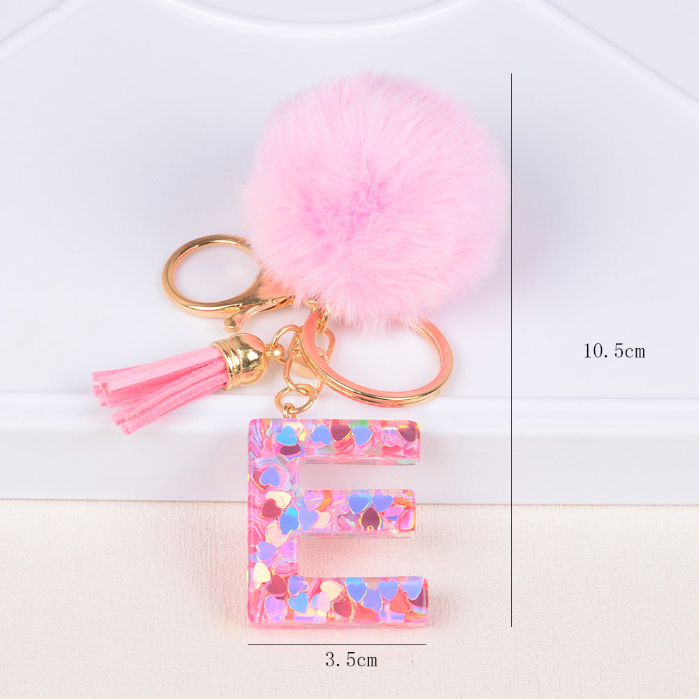 卸売人気のファーボールラブレター樹脂キーホルダー